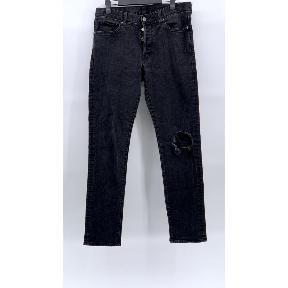 H&M Women’s Washed Black Button-Fly Distressed Slim & Denim Jeans SZ 32